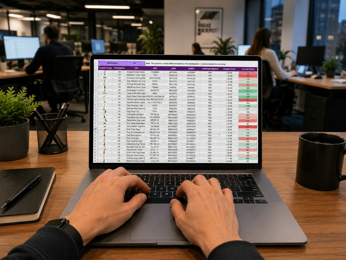 Hands on a laptop keeping a business's accounts up to date